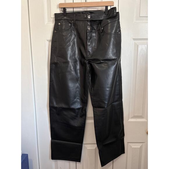 AGOLDE Black Recycled Leather Broken Waistband NWOT Pants Size 30 - Picture 2 of 8